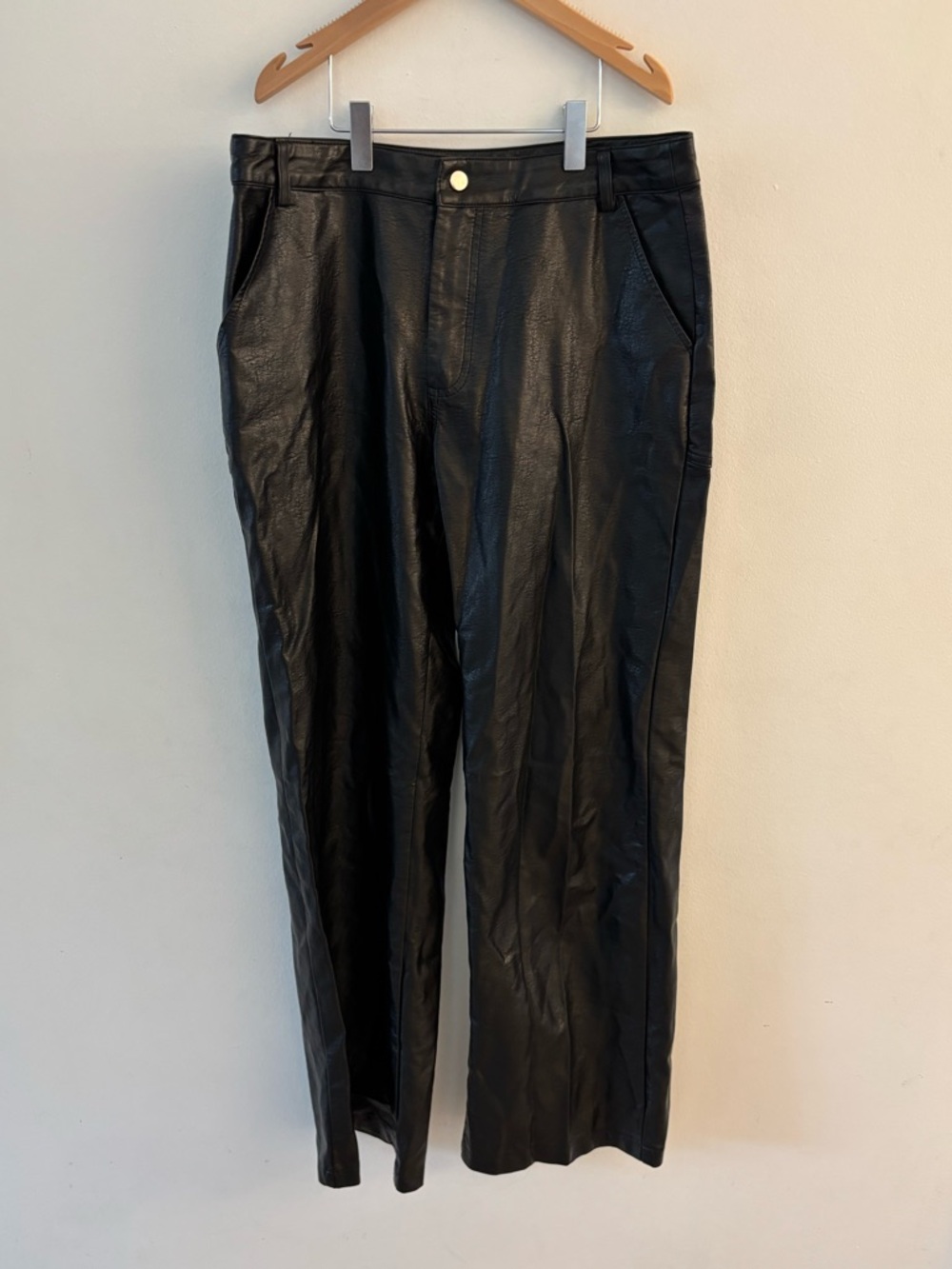 Princess Polly - Black Vegan Leather, High-Waist, Straight Leg Pants, Size 8